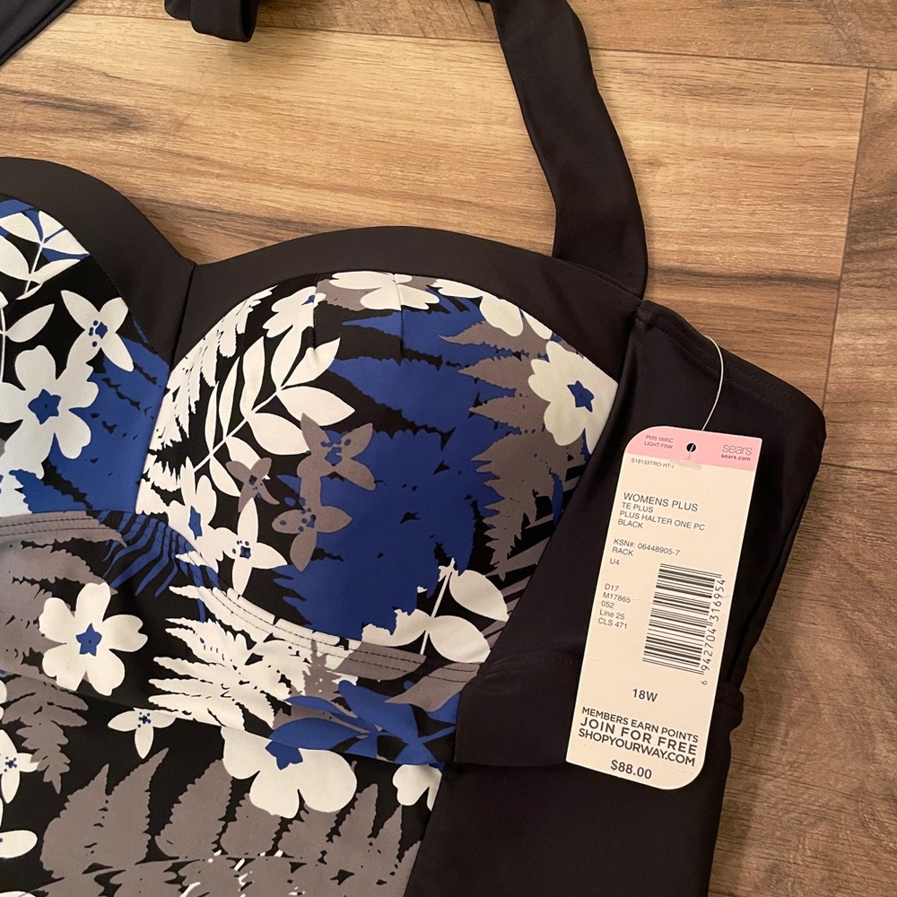 Tropical Escape Women's Floral Blue and Black Swimsuit Size 18W - Picture 11 of 12